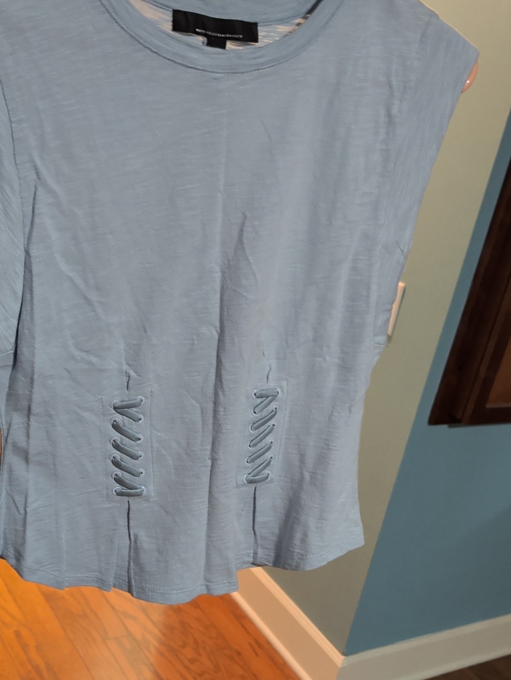 Women’s Light Blue Mini Shirt with Front Lace-Up Detail